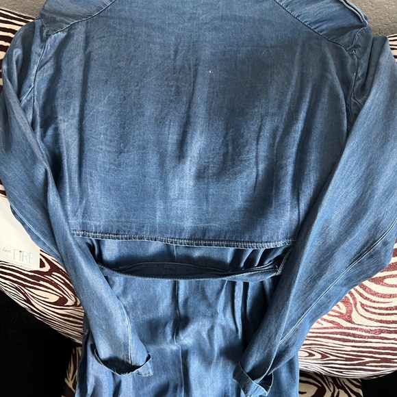 NWT Chambray Denim Blue BELTED Trench Coat Duster S Utility Cargo IN STYLE CHIC - Picture 11 of 12